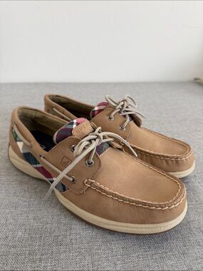 Sperry top-sider Leather Boat Shoes with Plaid Trim